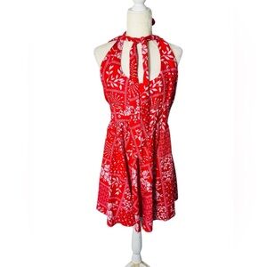 HoHouse Of Harlow 1960 Linen Blend Open Back-Bow Mini Dress L PlungeNeck Color